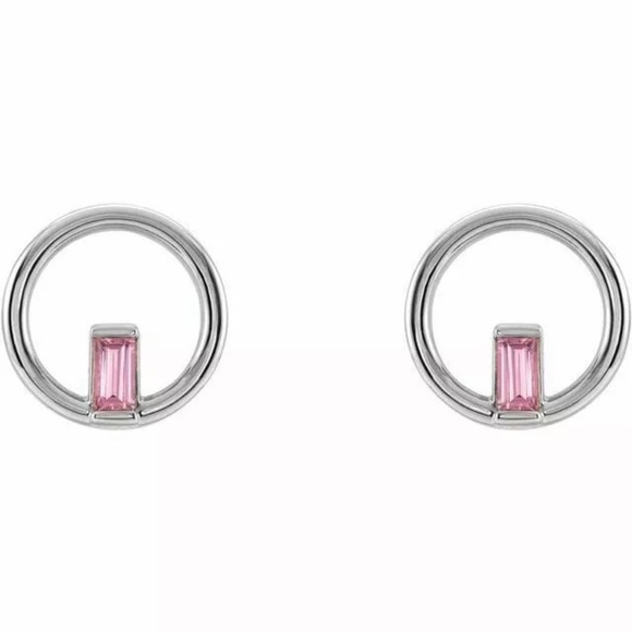 302 Jewelry - Pink Tourmaline Silver Circle Earrings NEW